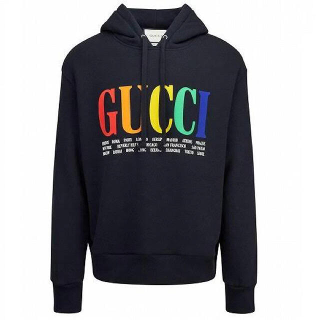 Gucci(グッチ)のGucci カラフルロゴ　ブラック　パーカー　フーディー　グッチ　マルチカラー メンズのトップス(パーカー)の商品写真