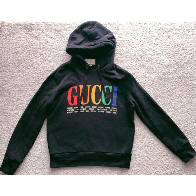Gucci カラフルロゴ　ブラック　パーカー　フーディー　グッチ　マルチカラー