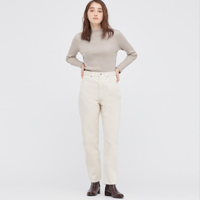 UNIQLO(ユニクロ)のユニクロ リブハイネックT ライトグレー Mサイズ レディースのトップス(カットソー(長袖/七分))の商品写真