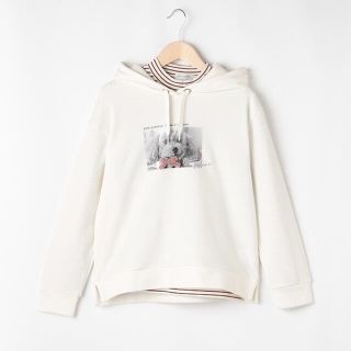 ポンポネット(pom ponette)のポンポネット裏毛 ドッグプリントかぶりパーカー×リブハイネックボーダーTシャツ(ジャケット/上着)