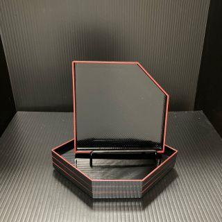 大寿木目盆　黒天朱【 漆器 】 プラスチック製　全4セット まとめ売り(テーブル用品)