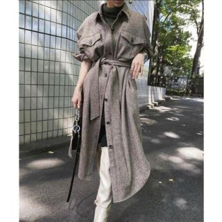 アメリヴィンテージ(Ameri VINTAGE)の美品 着1回 ECO WOOL LONG SHIRT COATブラウン(ロングワンピース/マキシワンピース)