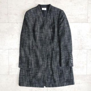 アクリス プント AKRIS ☆ ツイード ノーカラー ロングコート モノトーン
