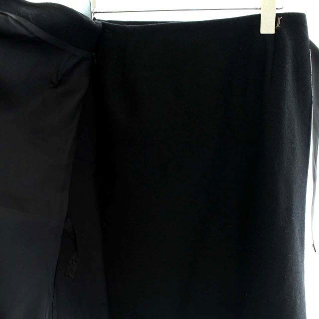 TO BE CHIC(トゥービーシック)のトゥービーシック ラップ スカート ひざ丈 ウール フリル リボン 40 M 黒 レディースのスカート(ひざ丈スカート)の商品写真