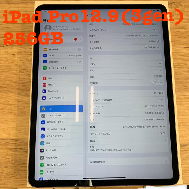 タブレット32【美品】iPadPro12.9(3Gen) 256GB グレー N制限◯