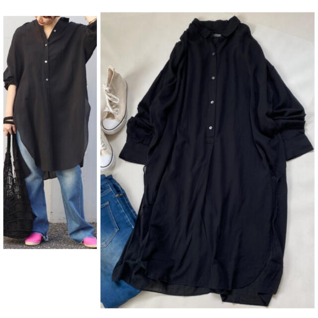 Plage(プラージュ)のプラージュ シャツ 秋服 ギャザー ロングシャツ プルオーバー カットソー レディースのトップス(シャツ/ブラウス(長袖/七分))の商品写真