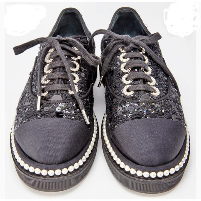 CHANEL レア ツイード レースアップシューズ ブラック 35サイズ 【楽天