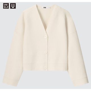 ユニクロ(UNIQLO)の【最終値下げ】UNIQLO メリノブレンドショートカーディガン　ホワイト　M(カーディガン)