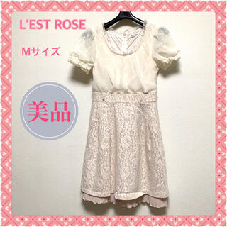 レストローズ(L'EST ROSE)のレストローズ　ドッキングワンピース　異素材　レーススカート　ピンク　裾フリル(ミニワンピース)
