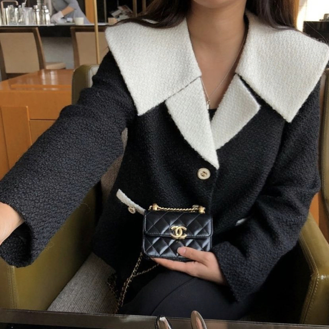 【予約商品】《2カラー》襟付き　バイカラー　ウールジャケット　韓国ファッション