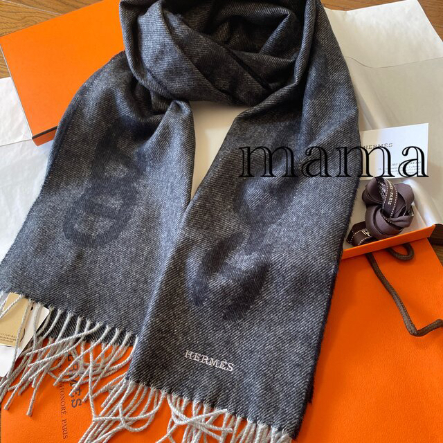 玄関先迄納品 HERMES ハイランズ マフラー ユニセックス 濃紺 新品未