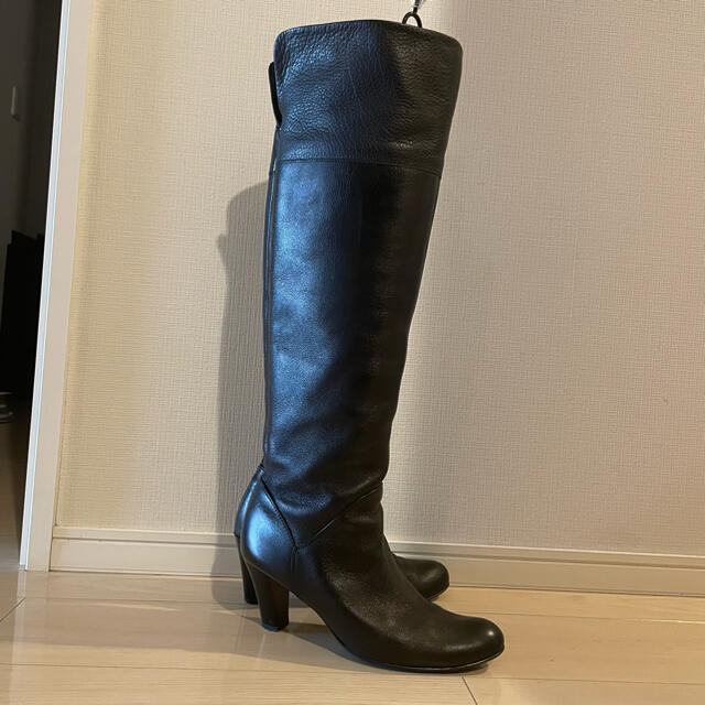 定価約4.5万円 美品 ニーハイ ブーツ 本革 ロングブーツ 黒