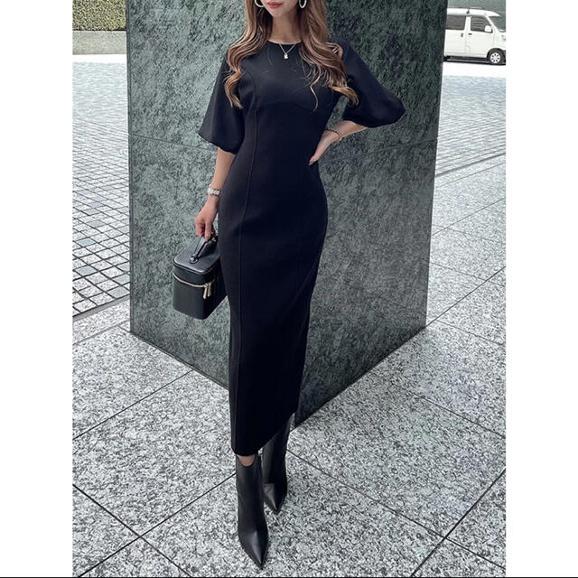 eimy istoire ランタンスリーブドッキングワンピース (BLACK)-