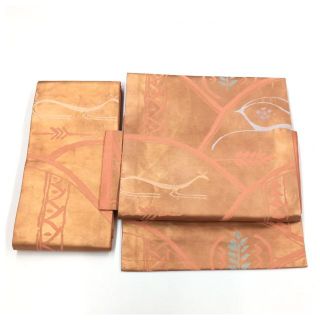 美品　◇名古屋帯　付け帯◇　ピンク　アニマル柄　二部式　作り帯　正絹(帯)