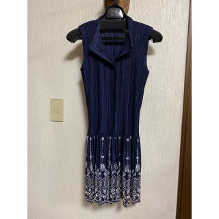 PLEATS PLEASE  Ａライン　ロングジレ　ネイビー☆美品☆