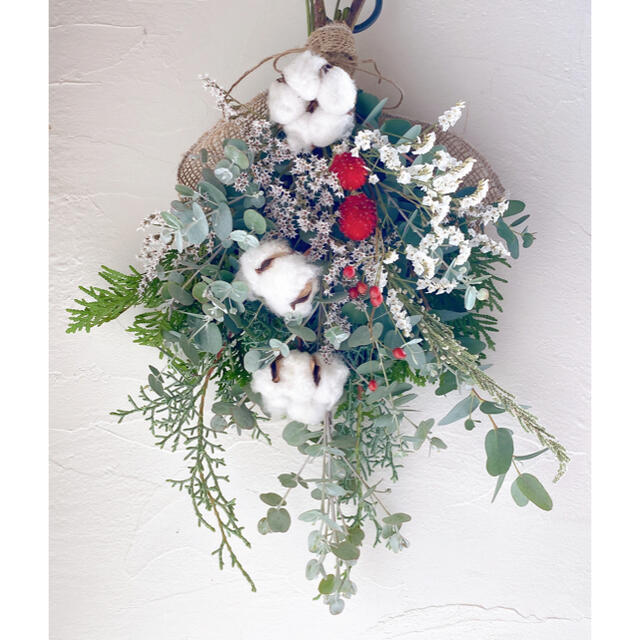 フレッシュgreen 森の香り ユーカリ コットン クリスマス スワッグ ハンドメイドのフラワー/ガーデン(ドライフラワー)の商品写真
