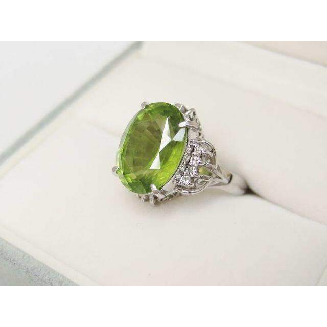 Pt900 ペリドット6.84ct D0.13ct 8.5号 リング