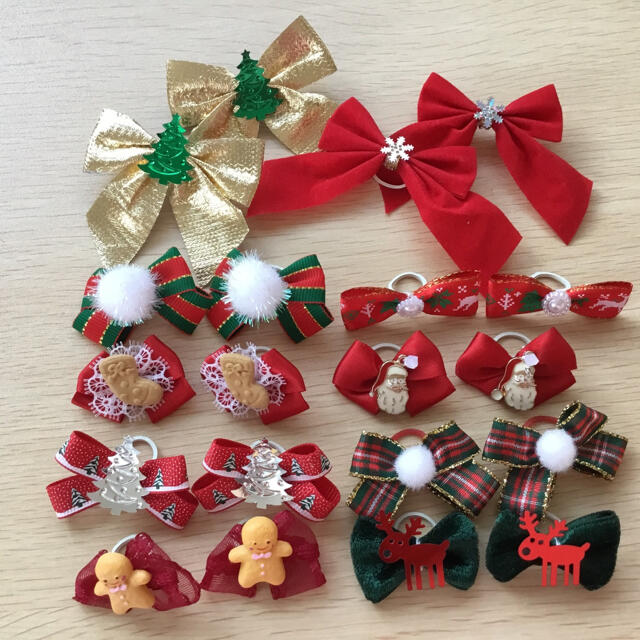 わんちゃん用リボンヘアゴム☆20個10組 クリスマスおまかせ 10029の