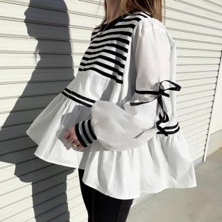 ザラ(ZARA)の美品 ブラウス フリル ボーダー(ブラウス)