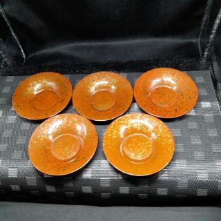 ☆a502、伝統工芸品　津軽塗（唐塗）茶托揃　5托セット(食器)