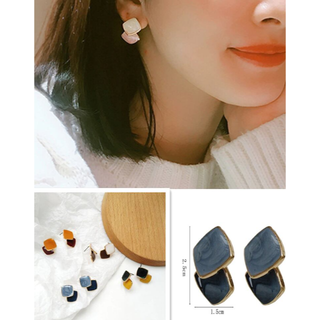 ピアス レトロ カラフル シンプル 秋冬 オレンジ(ピアス)