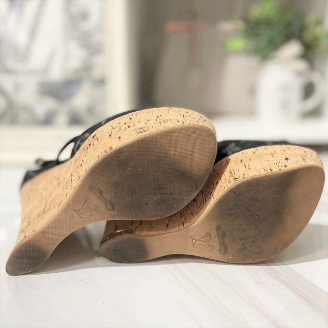 美品★ ルイヴィトン モノグラムデニム ウェッジソール サンダル 22㎝
