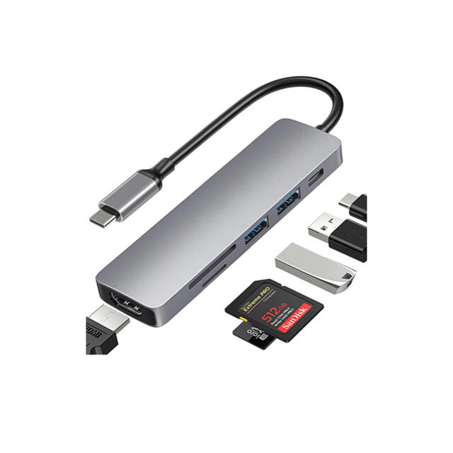 USB Type C ハブ 6-in-1 マルチポート スマホ/家電/カメラのPC/タブレット(PC周辺機器)の商品写真