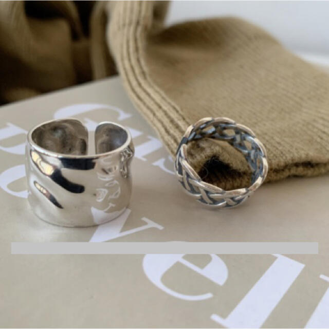 2個セット 指輪 シルバー銀 オルチャン 韓国プレートチェーン ペアリングにも♪ レディースのアクセサリー(リング(指輪))の商品写真
