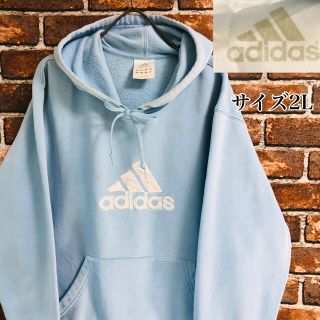 アディダス(adidas)の【レア】アディダスadidas　　パーカー　水色　ゆるだぼ　デカロゴ サイズLL(パーカー)