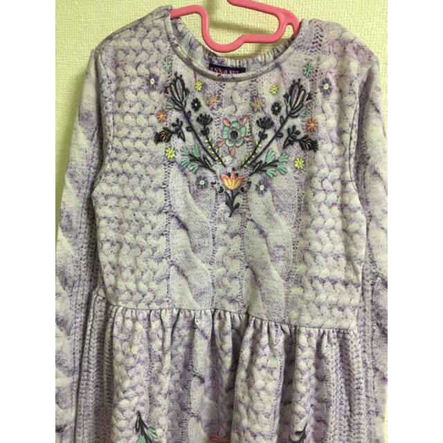 ANNA SUI mini(アナスイミニ)のアナスイミニ　ニットプリント　ワンピース　140cm キッズ/ベビー/マタニティのキッズ服女の子用(90cm~)(ワンピース)の商品写真