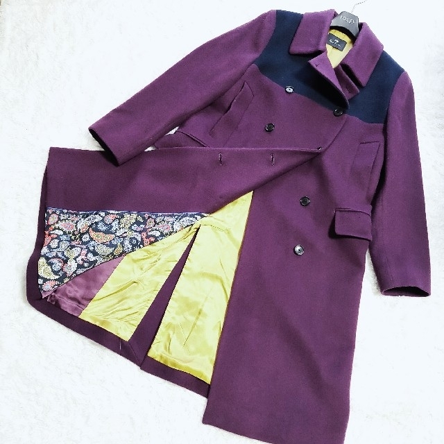 Paul Smith(ポールスミス)のPS Paul Smith　ロングトレンチコート　紫×紺　バイカラー　42　XL レディースのジャケット/アウター(トレンチコート)の商品写真