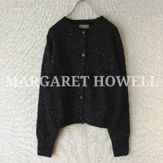 マーガレットハウエル(MARGARET HOWELL)の【美品】MARGARET HOWELL ドネガルウールカーディガン 黒 サイズ2(カーディガン)