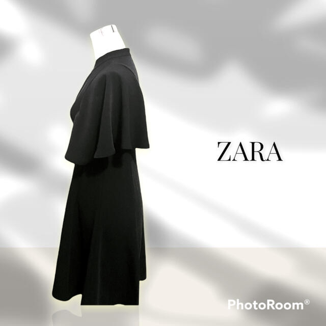 ZARA(ザラ)のZARA 膝丈ワンピース XS ブラックBLACK 黒 袖あり レディースのワンピース(ひざ丈ワンピース)の商品写真