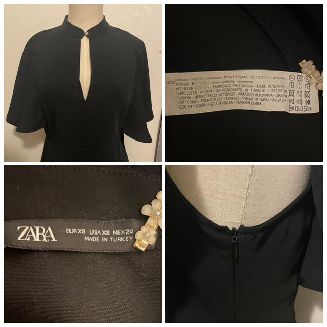 ZARA(ザラ)のZARA 膝丈ワンピース XS ブラックBLACK 黒 袖あり レディースのワンピース(ひざ丈ワンピース)の商品写真