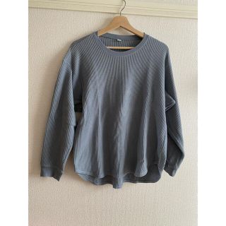 ユニクロ(UNIQLO)のUNIQLO ワッフルオーバーサイズクルーネックT ブルー(Tシャツ(長袖/七分))