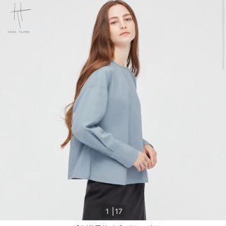 ユニクロ(UNIQLO)のコットンドビーTブラウス　ブルー　ユニクロ　hana tajima ハナタジマ(シャツ/ブラウス(長袖/七分))