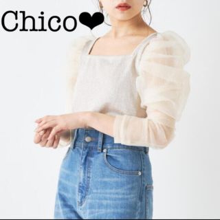 フーズフーチコ(who's who Chico)の今季新品 ✨who’s who Chico オーガンジーパワショルニット(ニット/セーター)