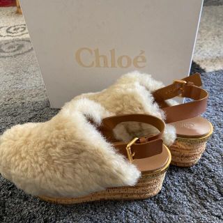 未使用 Chloe クロエ CH27252 ファー サンダル 38/ベージュ フラット 靴【2400013282956】