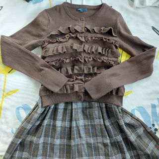 ギャップキッズ(GAP Kids)の最終　150-160　ギャップ　カーディガン　チェック　ワンピース　ブラウン(ワンピース)