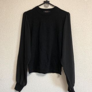 フォーエバートゥエンティーワン(FOREVER 21)の試着のみ♡Forever21 カットソー　ニット　チュール袖　ブラック　XL(カットソー(長袖/七分))