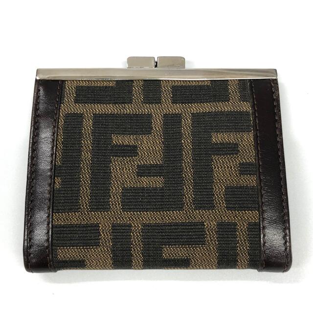 FENDI フェンディ　財布　がま口　折りたたみ　ズッカ柄　ブラウン　小銭入れ