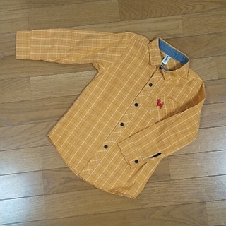 長袖シャツ  オレンジ チェック 120cm(ブラウス)