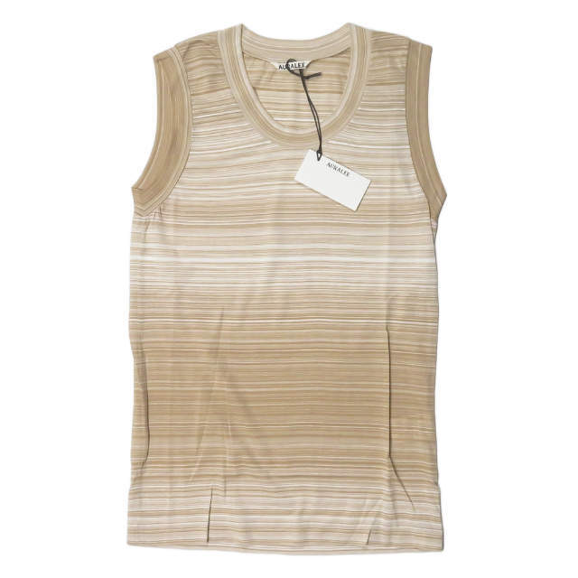 AURALEE(オーラリー)のAURALEE オーラリー 20SS 日本製 HARD TWIST BORDER CREW NECK TANK ハードツイストボーダークルーネックタンクトップ A20ST04KB 0 BEIGE ノースリーブ Tシャツ トップス【新古品】【中古】【AURALEE】 レディースのトップス(タンクトップ)の商品写真