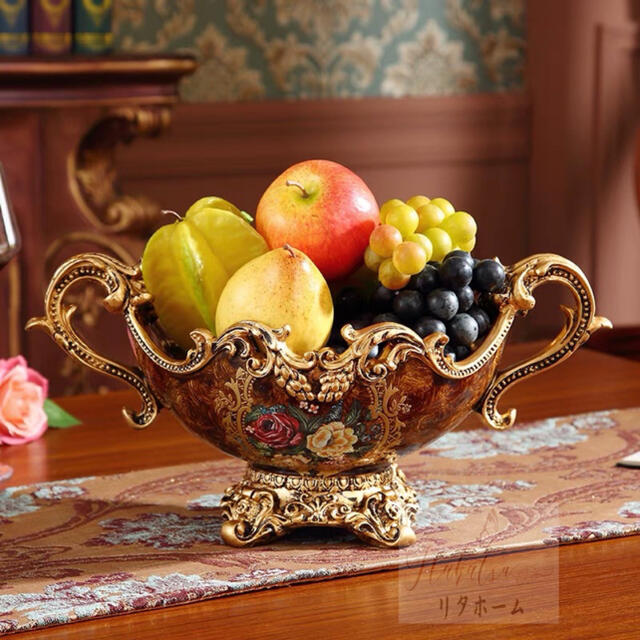 高級果物皿　盛り皿 お菓子皿、フルーツプレート、花柄豪華〜果物カゴ お菓子鉢