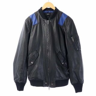 ディーゼル(DIESEL)のディーゼル MA-1 ブルゾン フライトジャケット 中綿 レザー L 黒 青(フライトジャケット)