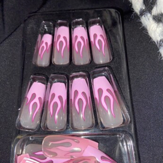 ネイルチップ ピンク ファイヤー炎 クリアチップ 地雷 ロングチップ スカルプ コスメ/美容のネイル(つけ爪/ネイルチップ)の商品写真