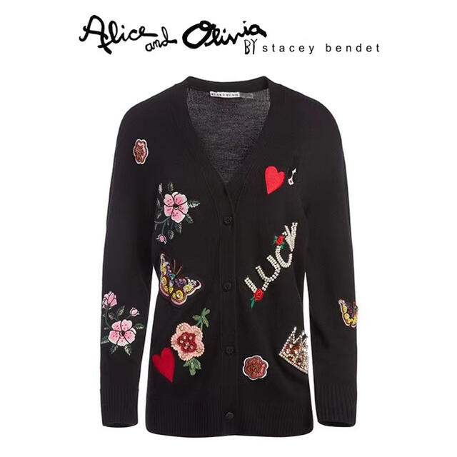 Alice+Olivia(アリスアンドオリビア)の ❤️ ★Alice olive2021新作新品　黒花柄カーディガン綺麗オシャレ レディースのトップス(カーディガン)の商品写真