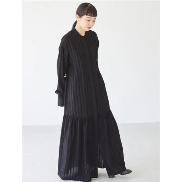 Sheerstripe Shirts Dress ブラック - ロングワンピース/マキシワンピース