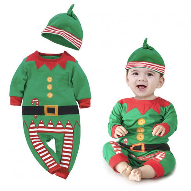 ANAP Kids(アナップキッズ)のベビー服 緑 95 クリスマス エルフ ロンパース サンタ キッズ A コスプレ キッズ/ベビー/マタニティのベビー服(~85cm)(ロンパース)の商品写真