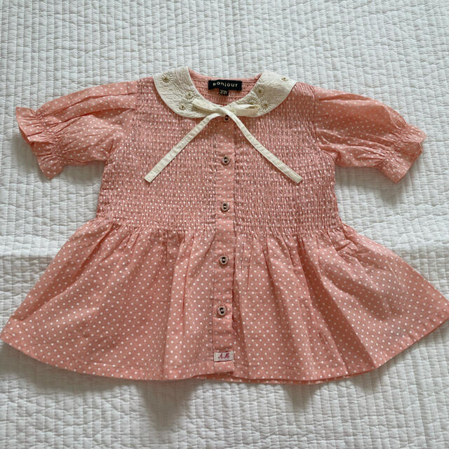 bonjour diary ピンクドット　パフスリーブブラウス キッズ/ベビー/マタニティのキッズ服女の子用(90cm~)(ブラウス)の商品写真